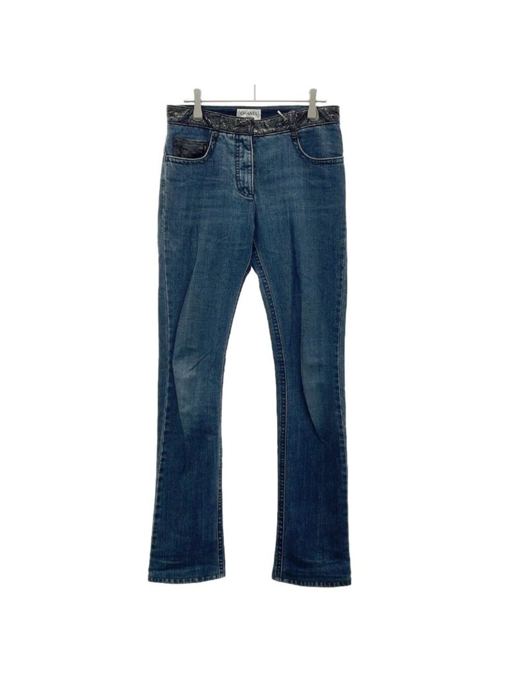 Chanel Lamb Patent Skinny Denim Pants Indigo Blue 36